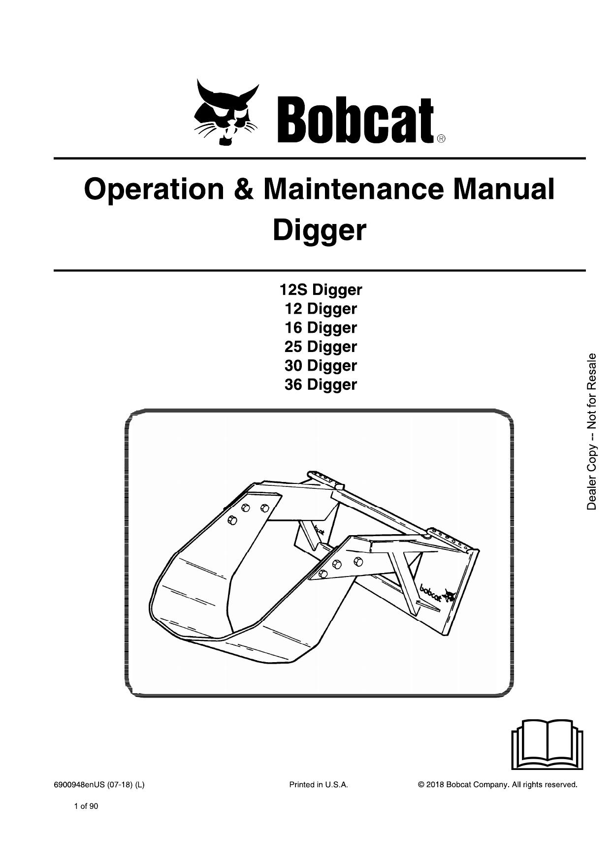 Digger Operation & Maintenance Manual Bobcat